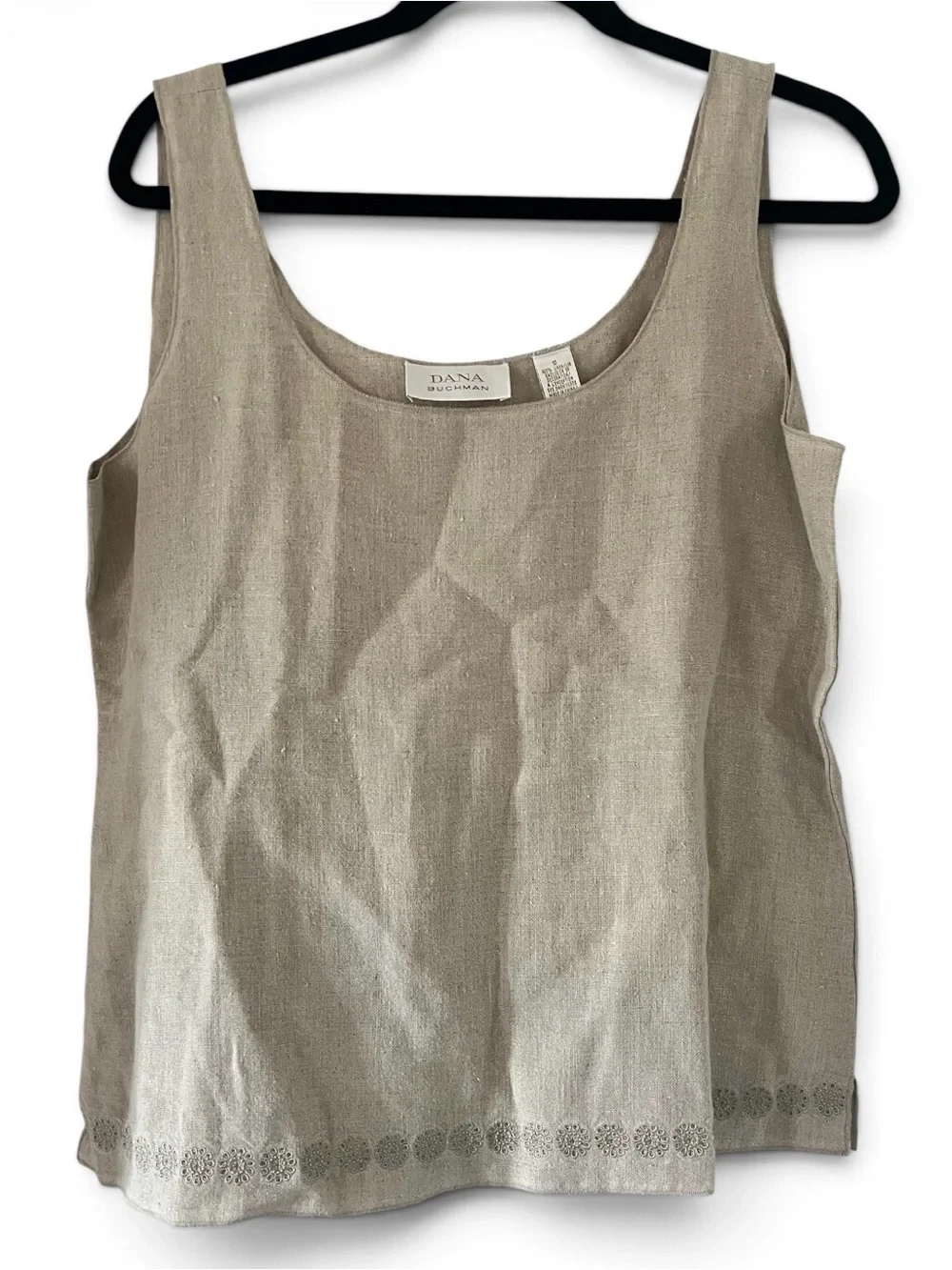 Dana Buchman Taupe Linen-Blend Scoop Neck Tank